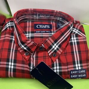 NWT Chaps Small Easy Care Holiday Twill Long Sleeve Button Shirt Red Plaid New